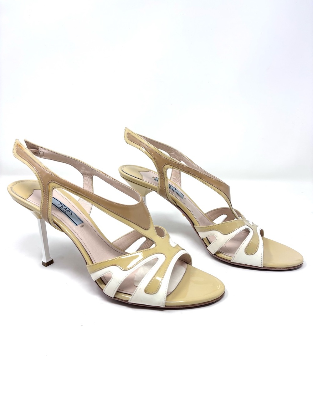 Prada S/S2012 Flame Sandal Patent Leather Cream Yellow White Slingback Heel 39.5